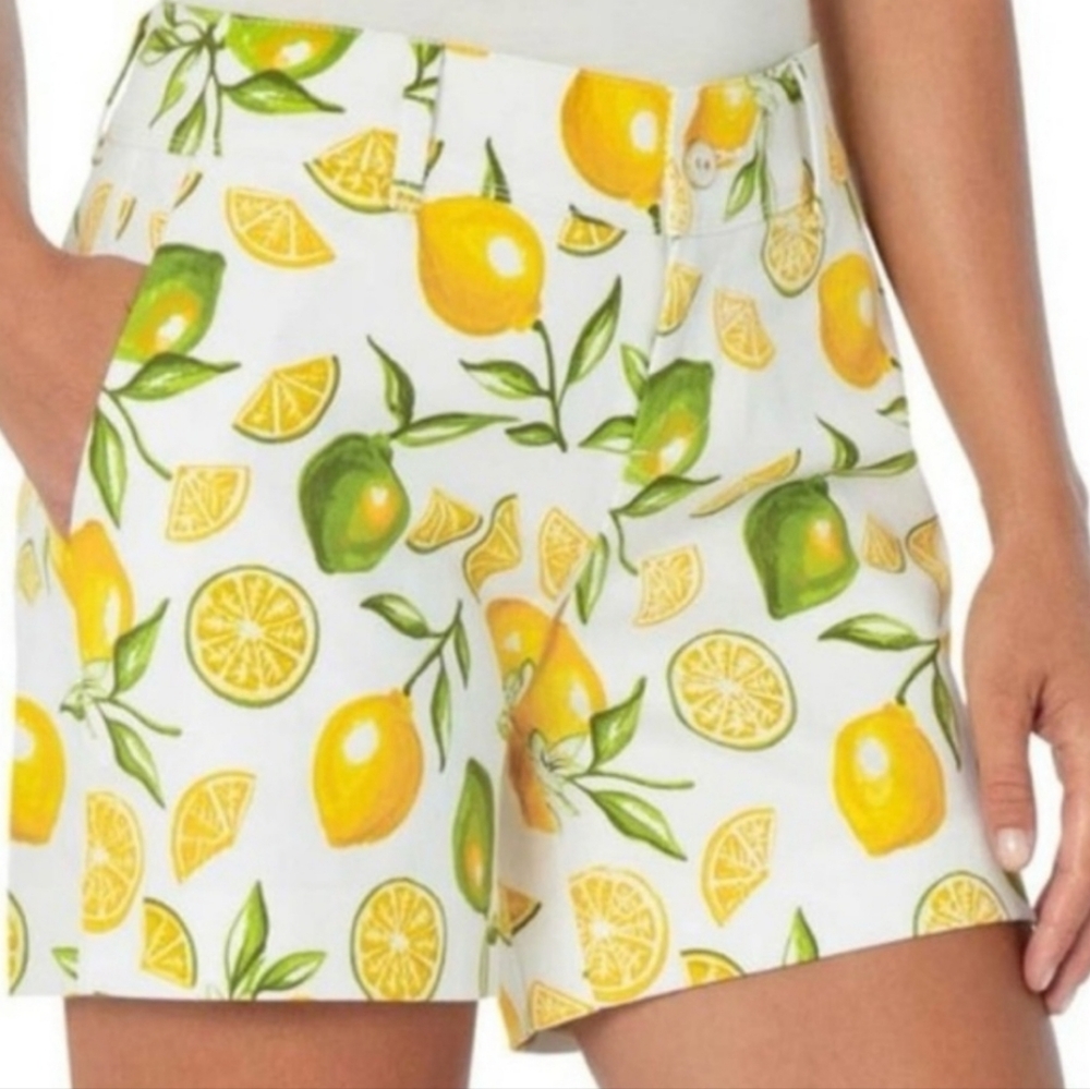 Isaac Mizrahi Lemon Print Women's Shorts NWT in White Yellow & Green Sz 8